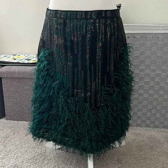 NWT Maeve by Anthropologie Green Feather Skirt - Size 8 - Picture 2 of 11